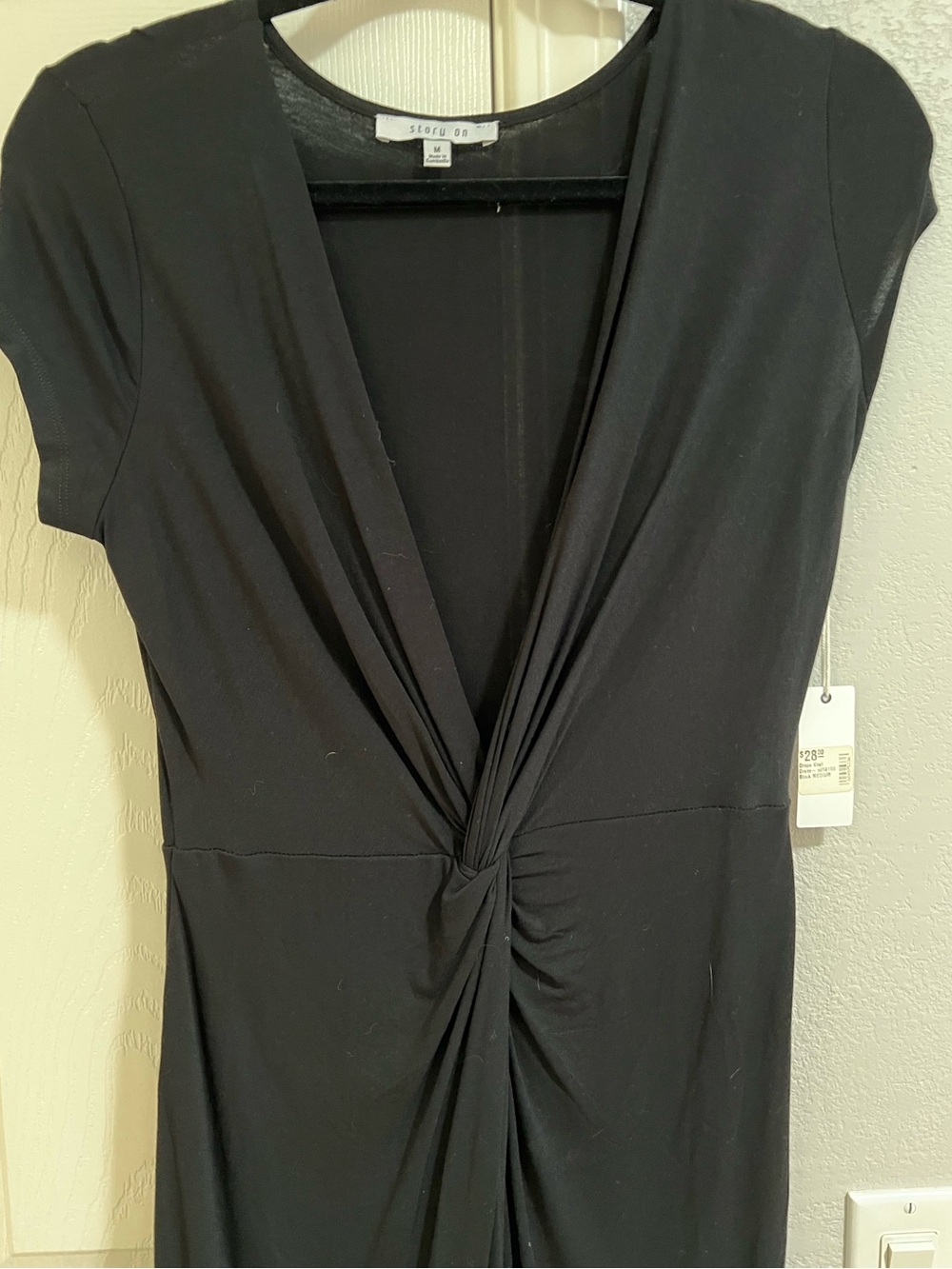 NWT Cap Sleeve Black Twist-Front Midi Dress